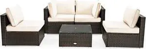 SlickBlue 5 Pieces Cushioned Patio Rattan Furniture Set with Glass Table