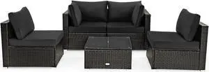 SlickBlue 5 Pieces Cushioned Patio Rattan Furniture Set with Glass Table