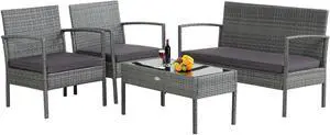 SlickBlue 4 Pieces Outdoor Rattan Conversation Set with Comfortable Cushion
