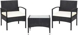 SlickBlue 3 Pieces Patio Wicker Rattan Furniture Set with Cushion for Lawn Backyard