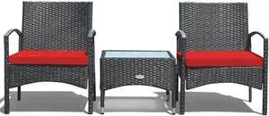 SlickBlue 3 Pieces Patio Wicker Rattan Furniture Set with Cushion for Lawn Backyard