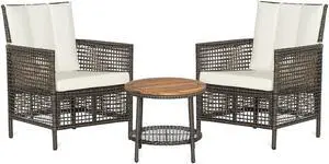 SlickBlue 3 Pieces Patio Rattan Furniture Set with Cushioned Sofas and Wood Table Top