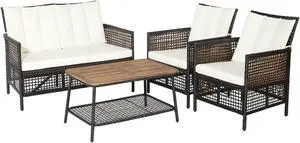 SlickBlue 4 Pieces Patio Rattan Furniture Set with 2-Tier Coffee Table