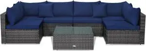 SlickBlue 7 Pieces Patio Rattan Furniture Set with Sectional Sofa Cushioned