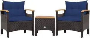 SlickBlue 3 Pieces Patio Rattan Furniture Set with Removable Cushion
