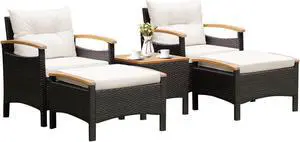 SlickBlue 5 Pieces Patio Conversation Set with Cushions Coffee Table and 2 Ottomans