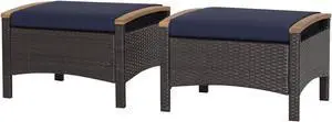 SlickBlue Set of 2 Fade-Resistant Wicker Patio Ottoman