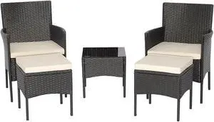 SlickBlue 5 Pieces Outdoor Wicker Sofa Set with Coffee Table and 2 Ottomans