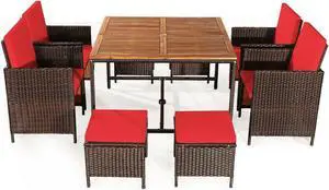 SlickBlue 9 Pieces Patio Rattan Dining Cushioned Chairs Set