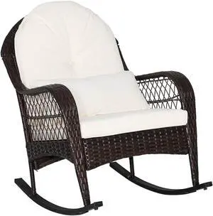 SlickBlue Patio Rattan Rocking Chair with Seat Back Cushions and Waist Pillow