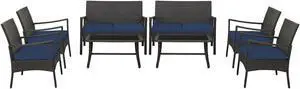 SlickBlue 4 Pieces Rattan Conversation Set with Tempered Glass Coffee Table