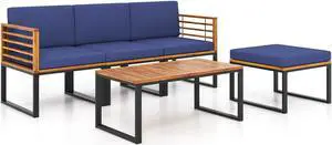 SlickBlue 5-Piece Patio Acacia Wood Chair Set with Ottoman and Coffee Table