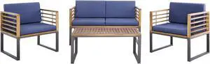 SlickBlue 4 Piece Patio Acacia Wood Conversation Set with Soft Seat