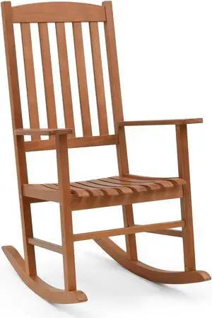 SlickBlue Eucalyptus Wood Rocker Chair with Stable and Safe Rocking Base for Garden
