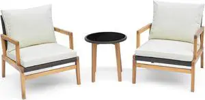 SlickBlue 3 Pieces Patio Furniture Set with Cushioned Chairs and Tempered Glass Side Table