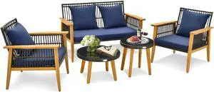 SlickBlue 5 Piece Outdoor Conversation Set with 2 Coffee Tables for Backyard Poolside