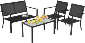 SlickBlue 4 PCS Patio Furniture Set Sofa Coffee Table Steel Frame Garden