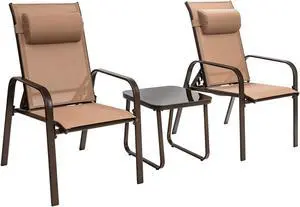 SlickBlue 3 Pieces Patio Bistro Furniture Set with Adjustable Backrest
