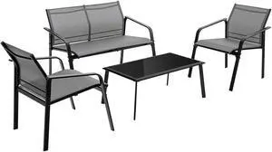SlickBlue 4 Pieces Patio Furniture Set with Armrest Loveseat Sofas and Glass Table Deck