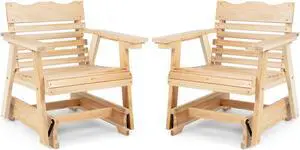 SlickBlue Outdoor Wood Rocking Chair with High Back and Widened Armrests