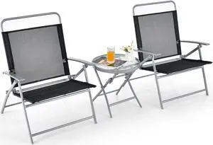 SlickBlue 3 Pieces Patio Folding Chair Set Outdoor Metal Conversation Set