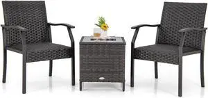 SlickBlue 3 Piece Patio Wicker Chair Set with Quick Dry Foam Cushions