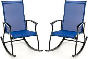 SlickBlue 2 Pieces Outdoor Rocking Chairs with Breathable Backrest-Navy