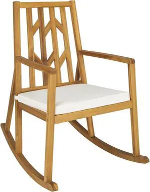 SlickBlue Patio Acacia Wood Rocking Chair Sofa with Armrest and Cushion for Garden and Deck