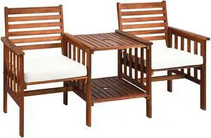 SlickBlue 3 pcs Outdoor Patio Table Chairs Set Acacia Wood Loveseat