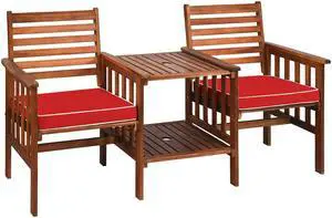 SlickBlue 3 pcs Outdoor Patio Table Chairs Set Acacia Wood Loveseat
