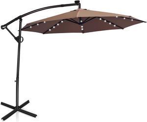 SlickBlue 10 ft 360Â° Rotation Solar Powered LED Patio Offset Umbrella without Weight Base