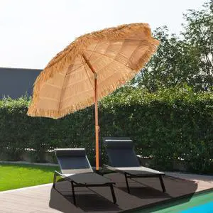 SlickBlue 6.5 Feet Portable Thatched Tiki Beach Umbrella with Adjustable Tilt