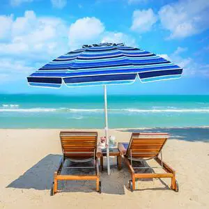 SlickBlue 7.2 Feet Portable Outdoor Beach Umbrella with Sand Anchor and Tilt Mechanism-Navy