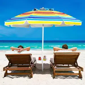 SlickBlue 7.2 Feet Portable Outdoor Beach Umbrella with Sand Anchor and Tilt Mechanism-Multicolor