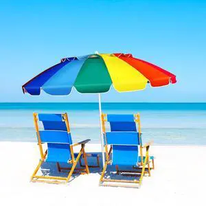 SlickBlue 8FT Portable Beach Umbrella with Sand Anchor and Tilt Mechanism for Garden and Patio-Multicolor