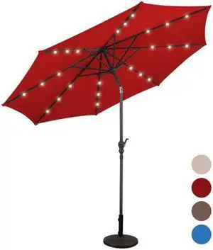 SlickBlue 10 ft Patio Solar Umbrella with Crank and LED Lights
