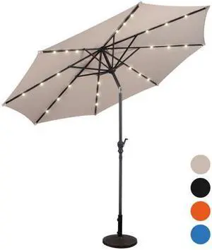 SlickBlue 10 ft Patio Solar Umbrella with Crank and LED Lights