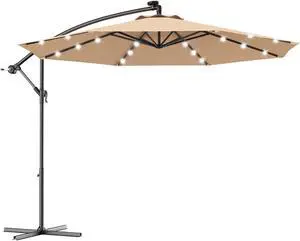 SlickBlue 10 Feet Patio Hanging Solar LED Umbrella Sun Shade with Cross Base