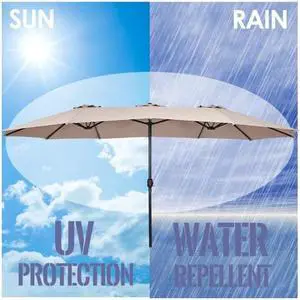 SlickBlue 15 Feet Double-Sided Outdoor Patio Umbrella with Crank without Base-Beige