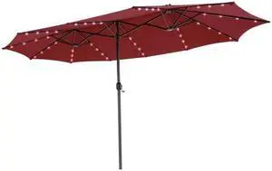 SlickBlue 15 Ft Patio LED Crank Solar Powered 36 Lights  Umbrella without Weight Base