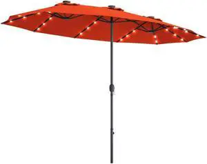 SlickBlue 15 Ft Patio LED Crank Solar Powered 36 Lights  Umbrella without Weight Base