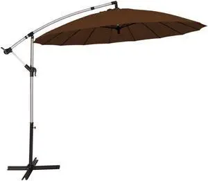 SlickBlue 10 Feet Patio Offset Umbrella Market Hanging Umbrella for Backyard Poolside Lawn Garden-Tan