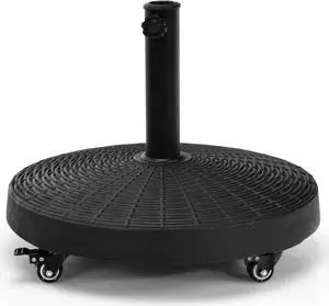 SlickBlue 50 LBS Patio Wicker Style Resin Umbrella Base Stand Heavy Duty with Wheels