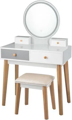 SlickBlue Makeup Dressing Table with 4 Drawers and Lighted Mirror
