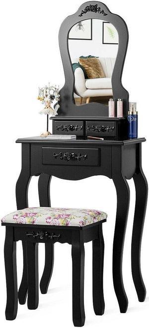 SlickBlue Makeup Dressing Table and Bench 3 Drawers and Cushioned Stool for Girls-Black