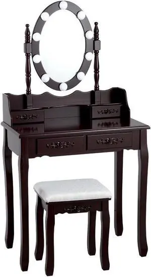 SlickBlue Makeup Dressing Table with Touch Switch Lighted Mirror and Cushioned Stool