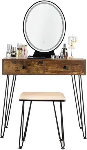 SlickBlue Industrial Makeup Dressing Table with 3 Lighting Modes