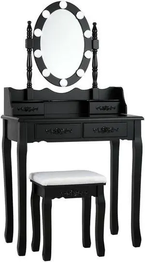 SlickBlue Makeup Dressing Table with Touch Switch Lighted Mirror and Cushioned Stool