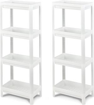 SlickBlue 2 Packs 4-Tier Detachable Slim Storage Cart with Drainage Holes for Small Space-White