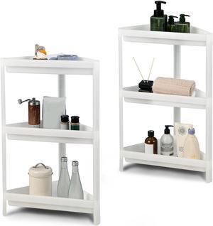 SlickBlue 2 Pack 3-Tier Detachable Floor Corner Shower Shelf with Drainage Holes-White